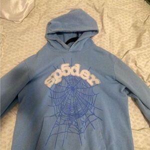 Light Blue Hoodie with Spider Web Graphic
